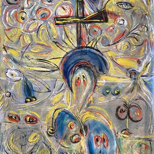 Lote de 3 pinturas acrílicas grandes de Werner Jampen, Cobra Basquiat, estilo grafiti imagen 3