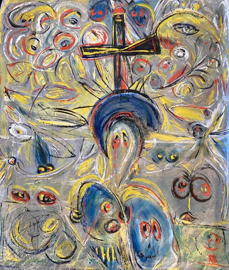 Lote de 3 pinturas acrílicas grandes de Werner Jampen, Cobra Basquiat, estilo grafiti imagen 3