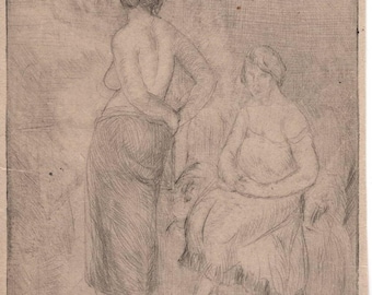 DOROTHY VARIAN (Nowy Jork, 1895-1985), Dwie kobiety w trakcie ubierania się, sucha igła, 5" x 4"