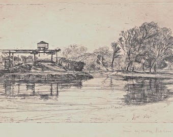 Akwaforta, Wkraczanie na teren kolei, Seymour Haden, ołówek sygnowany 1864