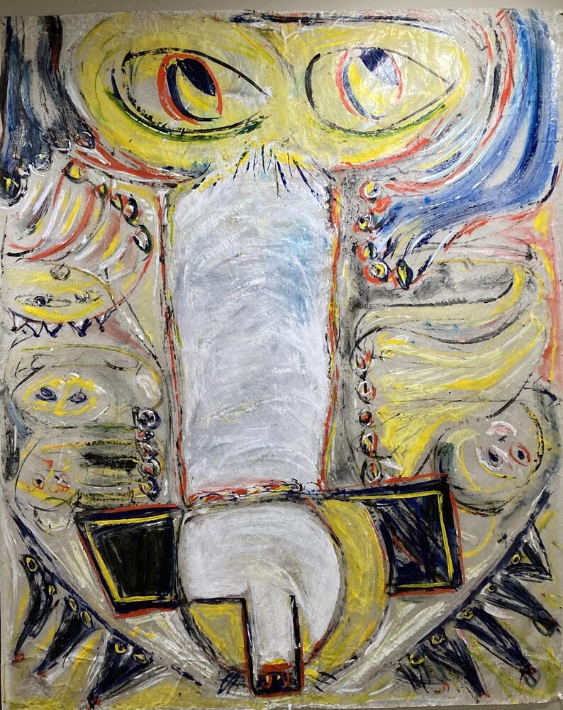 Lote de 3 pinturas acrílicas grandes de Werner Jampen, Cobra Basquiat, estilo grafiti imagen 2