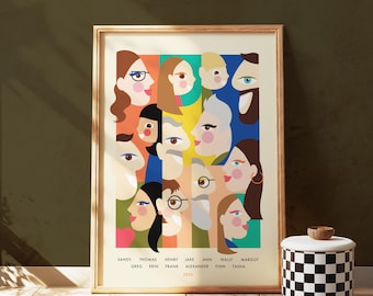 Benutzerdefinierte moderne Familien Porträt, personalisierte minimalistische große Kunstwerk
