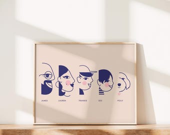 Modern Family Line Drawing, Abstract Minimalist Art, Custom Portrait of Us