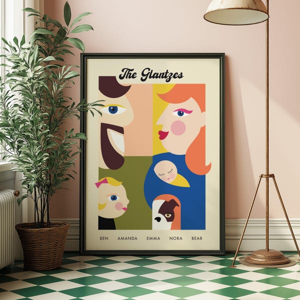Custom Modern Family Portrait - Personalized Minimalist Artwork - Unique Gift for Families, Couples, Pet Lovers