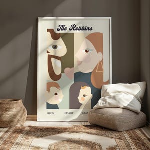 Ritratto di famiglia moderno personalizzato, regalo per la festa del papà, arte murale stampabile in formato digitale