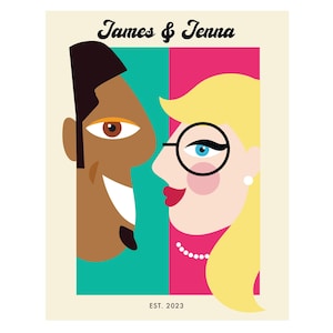 Portrait de couple personnalisé avec chien, cadeau pour elle, art familial minimaliste moderne, téléchargement numérique