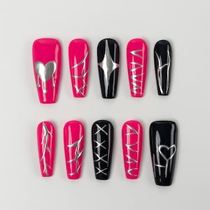 Pink Gothic Press On Nails｜Y2K Alternative Style Nail Art |  Handmade Nails｜Press on Nail Sets | Reusable Nails | Acrylic Press on Nails