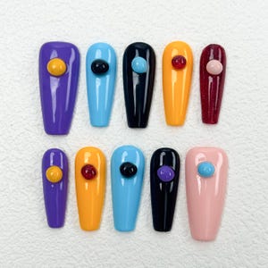 Bright Color Press On Nails｜Funky Press On Nails｜Y2K  Inspired Nails｜Press on Nail Sets | Reusable Nails | Handmade Acrylic Press on Nails