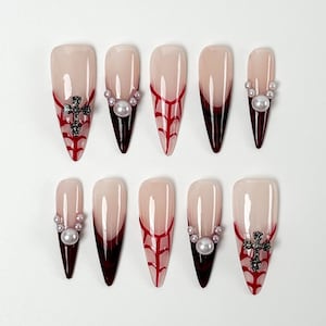 Halloween Vampire Press On Nails｜3D Horror Nails｜Gothic Long Stiletto Nails | Press on Nail Sets | Reusable Nails | Handmade Acrylic Nails
