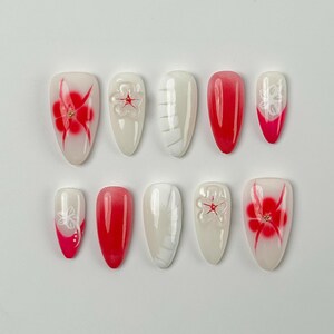 Spring Press On Nails｜3D Handmade Flowers Press On Nails｜Elegant Nails｜Press on Nail Sets | Reusable Nails | Handmade Acrylic Press on Nails