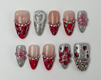 Luxury Rhinestone Press On Nails｜3D Embellished Nails｜Sparkly Glam Nails｜Press on Nail Sets | Reusable Nails | Handmade Acrylic Press ons
