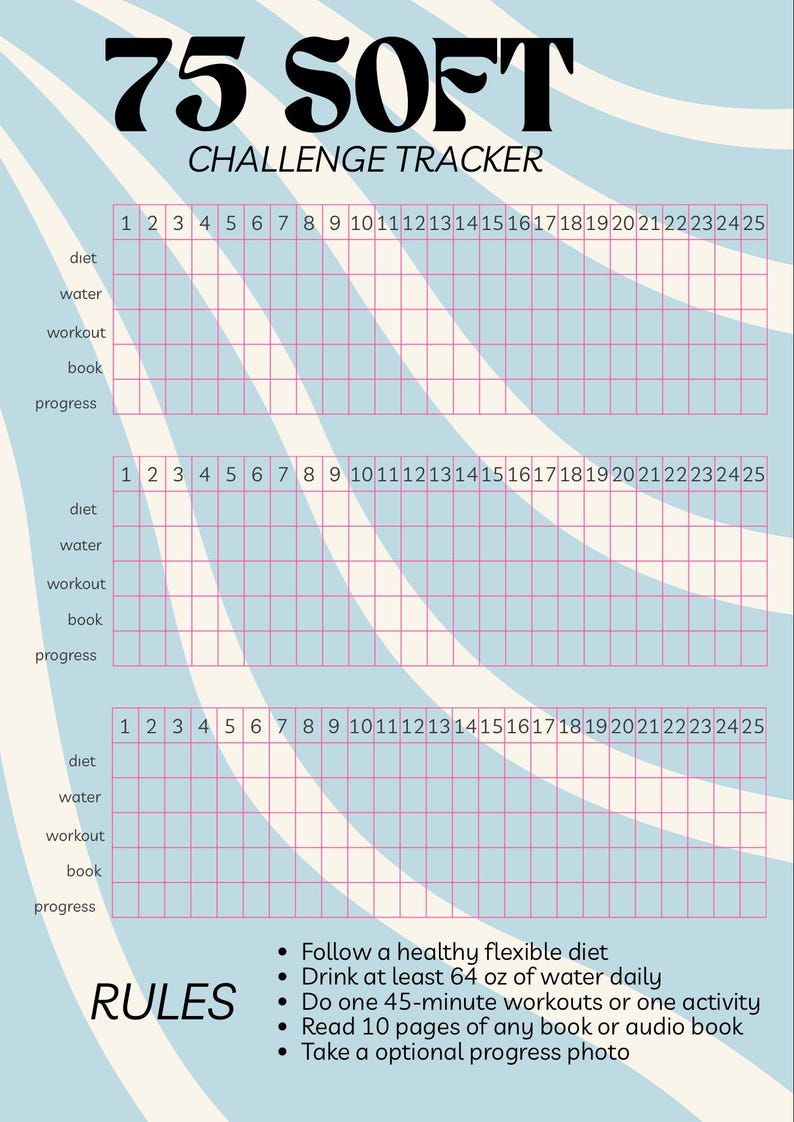 75 Soft Challenge Tracker - Etsy