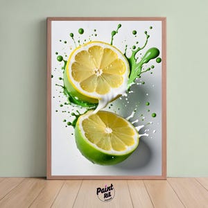 Lime Citrus Splash Wall Art / Vibrant Green Kitchen Decor / Digital Download / Fruit Print / Modern Food Art / Lime Aesthetic / Lime Print