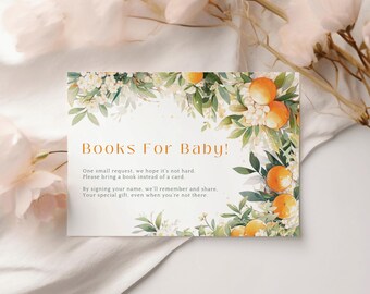 A Little Cutie Is on the Way Books For Baby Request Card | Floral Citrus Baby's Library Insert |Instant Download | CO710