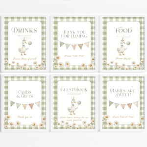 Gender Neutral Gingham Goose Baby Shower Sign Bundle For A Silly Little Goose Theme, Instant Download Invite | CO830