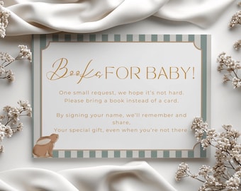 Bunny Books for Baby Card for Baby Shower | Sage Green Baby Library Insert | Baby's Library Insert | Instant Download Invite | CO811