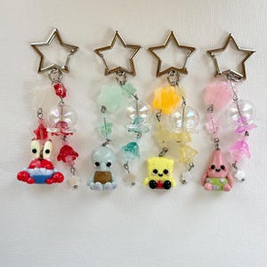 Sponge Starfish Squid and Krab Polymer Clay Keychains