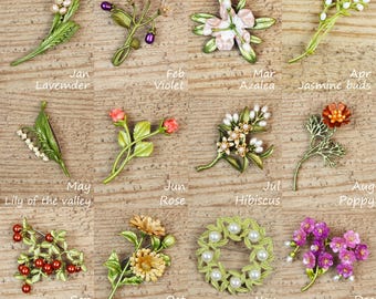 Birth Month Flower Brooch, Birthday Flower Brooch, Personalized Birth Flower Pins,  Funeral Gift, Sympathy Gift, Memorial Gift, Floral Pins