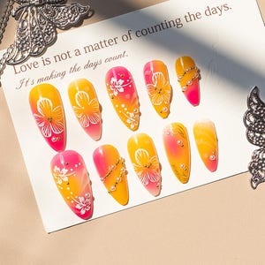 24 STKS zomernagels, eenvoudige bloemnagelkunst, handgemaakte bloemenpers op nagels, parelnagels, nepnagel voor verjaardag, vakantienagel, cadeau voor haar