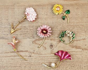 Broches de flores de nascimento personalizados, broche de flores de aniversário, broche de flores feito à mão, broche vintage, broche de casamento, presente de aniversário para mãe/dela