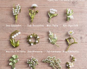 Spilla a forma di fiore personalizzata per il mese di nascita, spilla smaltata vintage