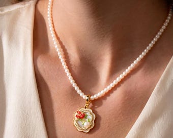 Pingente de aniversário personalizado com flor, pingente do mês de nascimento, pingente com pintura a óleo vintage, presentes de aniversário para ela, presente para o Dia das Mães