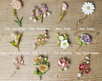 Broche de aniversário com flor, broche floral, broche vintage, broche de casamento, presente de aniversário para ela/mãe, presente para o Dia das Mães