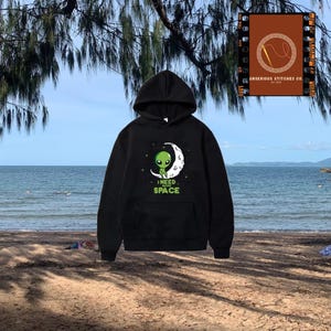 ALIEN on the MOON HOODIE. kawaii clothing, cosy hoodie, soft fabric, baggy fit, harajuku clothing, alien print clothing