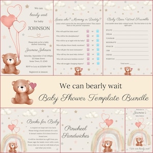We Can BearlyWait Shower Einladung Bundle | Digital | Bearbeitbar | Bär-Babyparty-Vorlagen | Baby Bär Aufkleber und Schilder