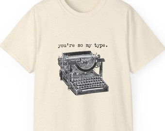 Antique Typewriter Tee, Funny Retro Graphic Shirt, Cotton Top