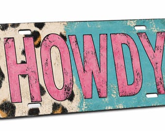 Howdy License Plate Sign, Western Wall Decor, Cowgirl Room Decor, Farmhouse Metal Sign, Pink Cow Print License Plate, Rustic Country Decor