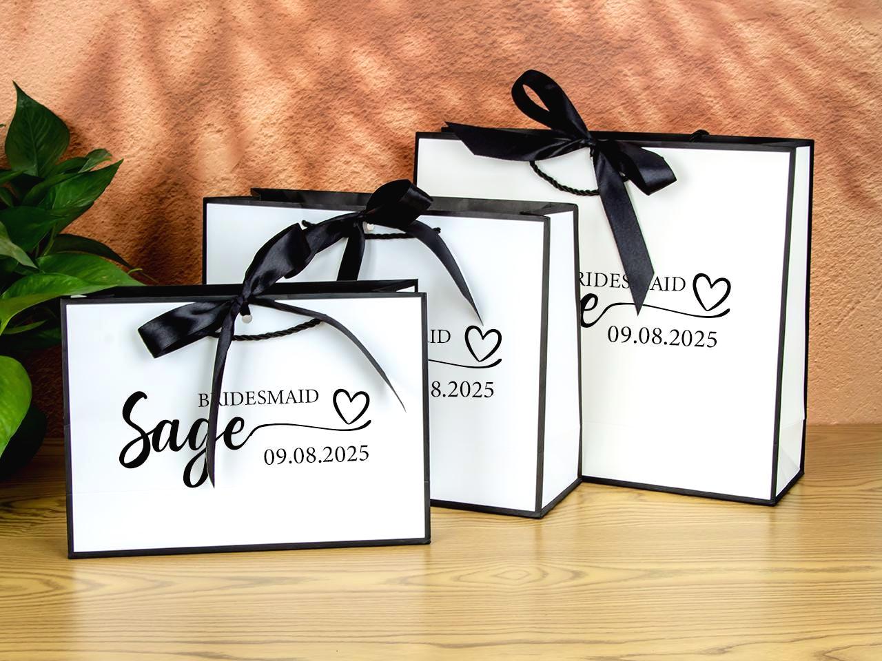 Personalized Name Luxury Ribbon Tie Rope Gift Bags for Bridesmaid - Weddings, Anniversary, Birthday Party, Thank You, baby shower, Christmas