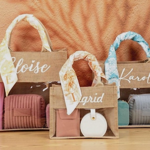 Personalisierte Jute Tasche mit Sichtfenster, personalisierte Brautjungfer Geschenk