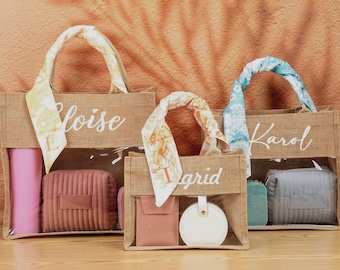 Custom Jute Tote Bag with Clear Window, Personalized Bridesmaid Gift