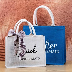 Personalized Bridesmaid Gift Bag with Scarf,Custom Burlap Gift Bag,Beach Tote Bag,Bachelorette Party Bag, Bridesmaid Proposal Gift,Beach Bag