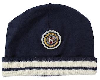 Vintage Disney Mickey State University Knit Beanie Navy Blue White Stripes