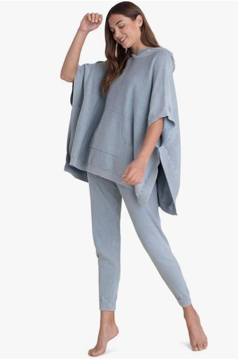 Barefoot Dreams CozyChic Ultra Lite Hooded Poncho Blue 3X image 1