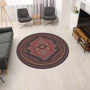 Custom Southwestern Round Area Rug - Washable Brown Rustic Farmhouse Rug - Tribal Accent Rug for Living Room, Bedroom, Entryway, Kitchen