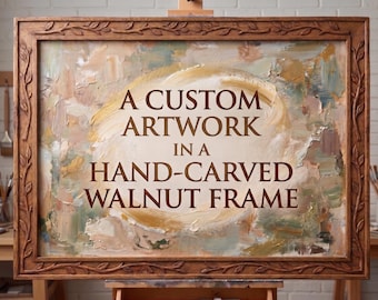 Custom Portrait from Photo in Hand-Carved Walnut Frame | Personalized Anniversary Wedding Gift | Mixed Media Art |  3D Wood Art