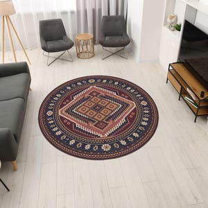 Custom Round Kilim Rug - Boho Tribal Area Rug, Washable Geometric Rustic 5x7 Rug, Southwestern Style Floor Mat in Various Sizes Farmhouse