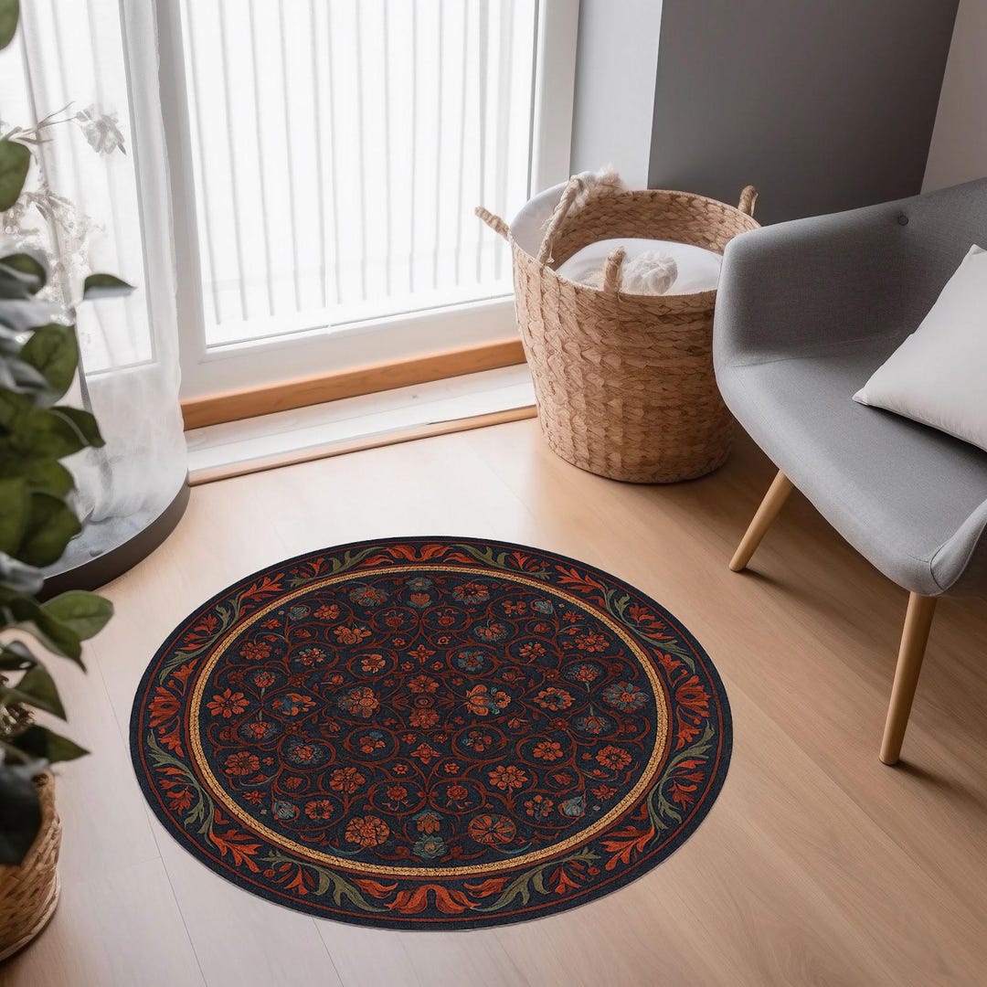 Red Turkish Style Rug Custom Turkish Style Rug – Floral Oriental Vintage Red Blue Washable ...