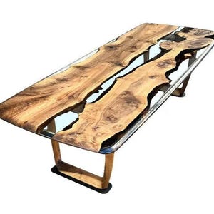 Walnut Epoxy River Dining Table, Custom Resin Kitchen Table, Modern Office Desk