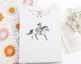 Cowgirl Riding Horse Western Style Unisex T-shirt, Western Cowgirl Tee, Horse Lover Gift, Rodeo Shirt, Western Wear, Country Western