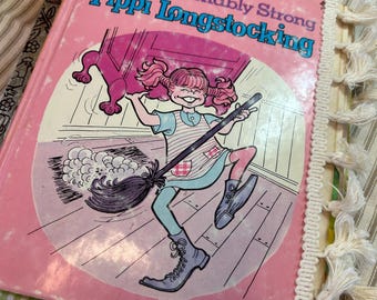 One of a kind, handmade , altered vintage Little Golden Book,  Pipi Longstocking