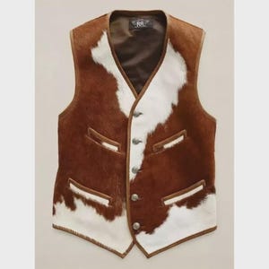 Handgefertigte Rindsleder Hair-On Lederweste im Western Cowboy Stil
