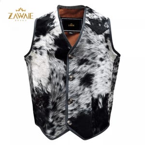 Handgefertigte Hair-On Rindsleder Weste im Western Cowboy Biker Stil
