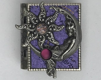 Miniature Book brooch - with a story about the moon inside and a moon goddess and star cover design