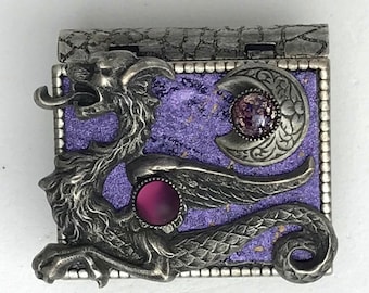 Miniature Book Pin - with a magical story inside and an antique silver Dragon and New Moon cover design