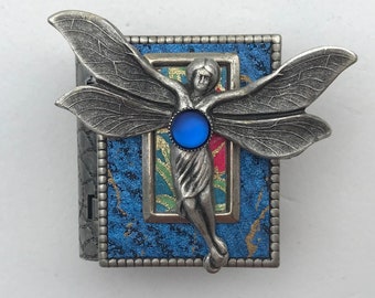 Miniature Book Brooch - with a Magical Story inside and an antique silver Fairy cover design