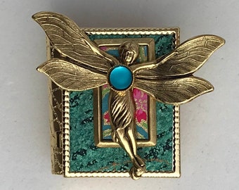 Miniature Book Pin - with a Magical Story inside and Art Nouveau Fairy cover design